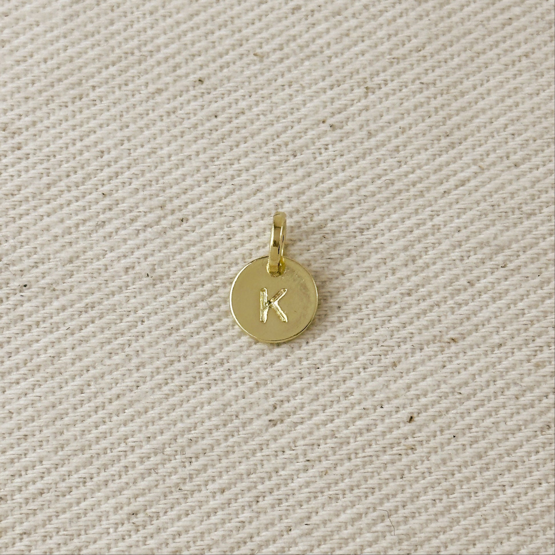 Stamped Tiny Initial Letter Charm in 18k Gold Filled Complete Alphabet