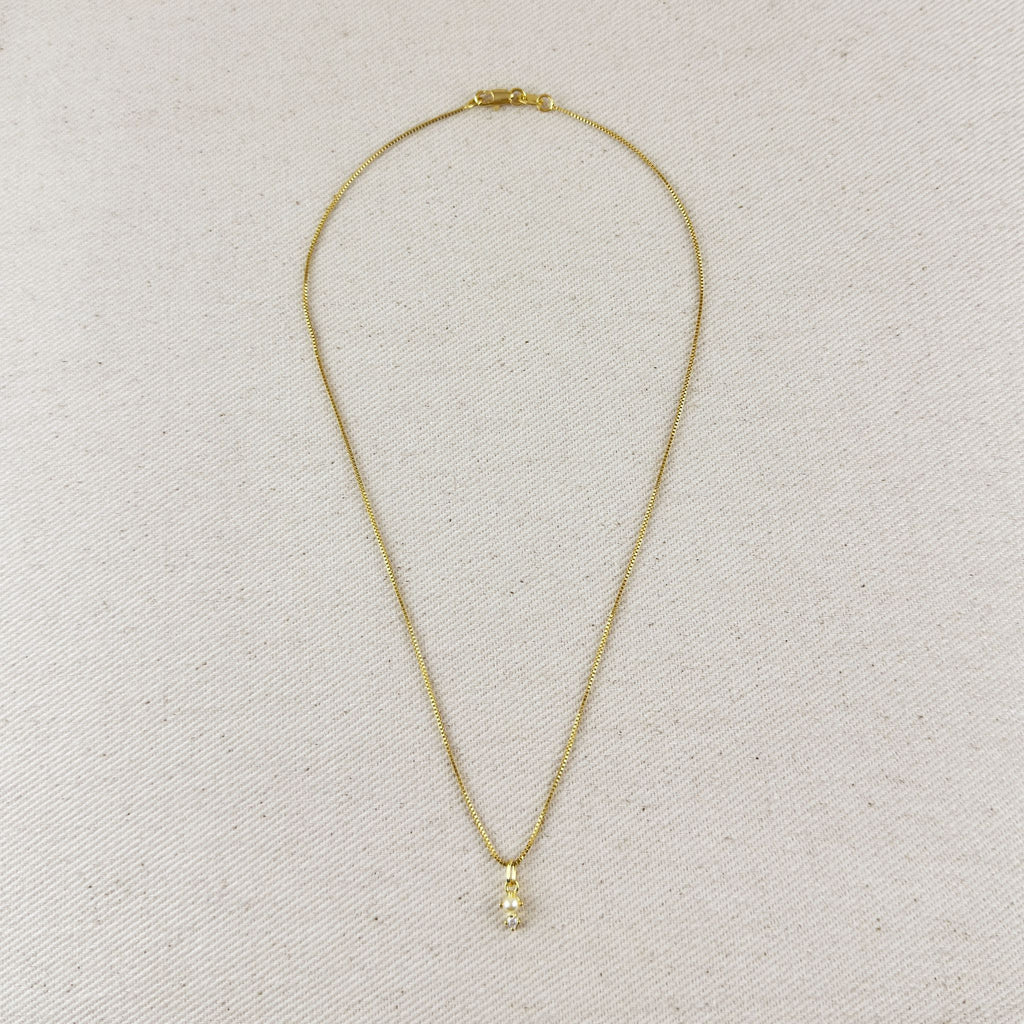 18k Gold Filled Pearl & Crystal Charm Necklace