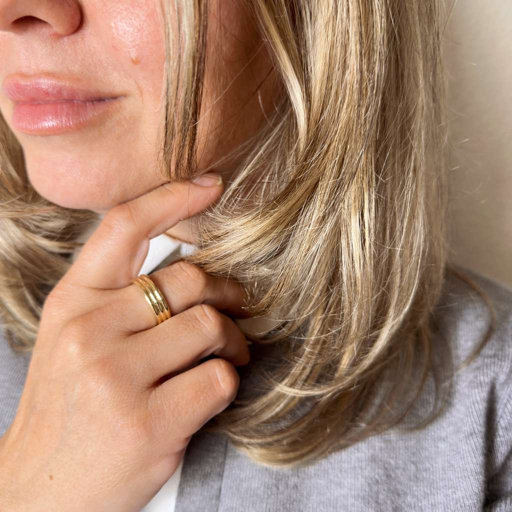 18K Gold Filled Triple Groove Band Ring