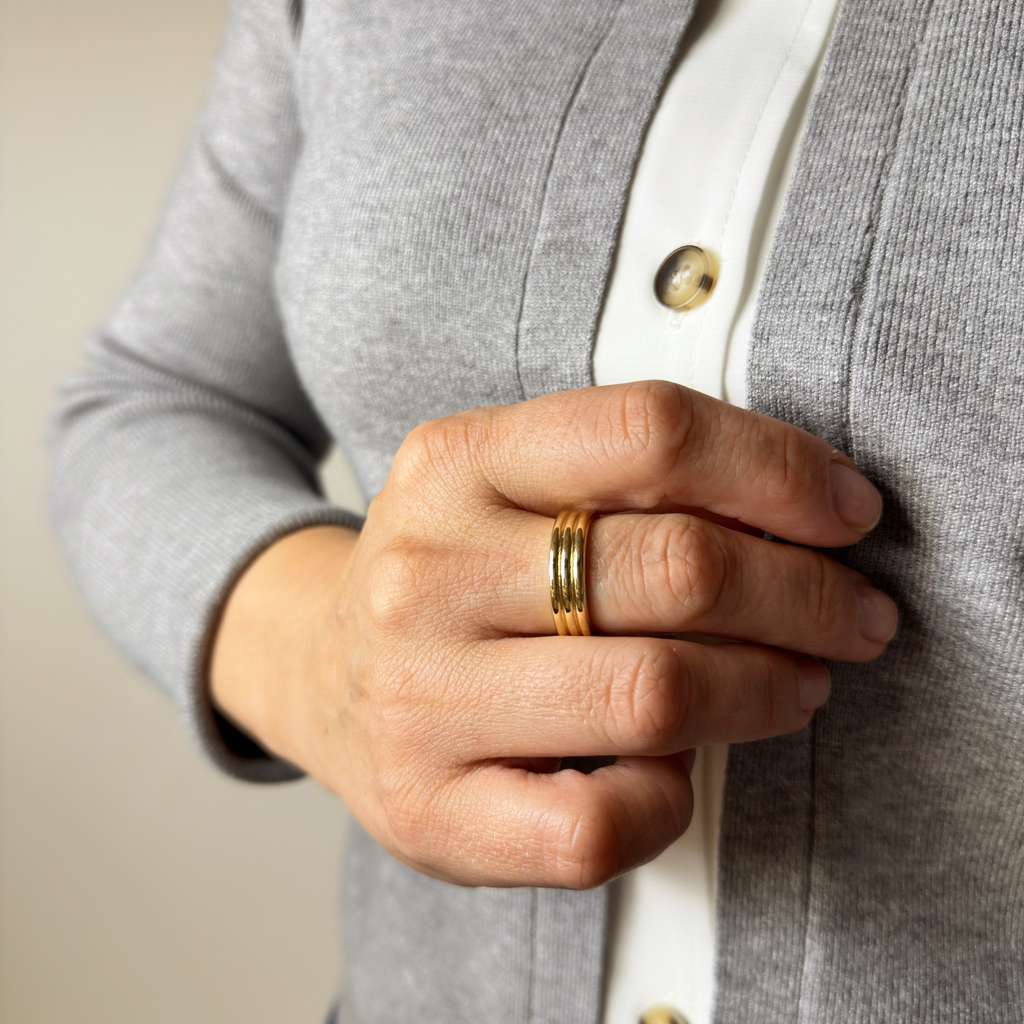 18K Gold Filled Triple Groove Band Ring