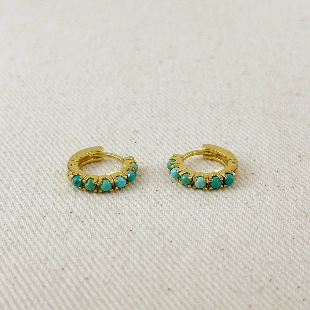 18k Gold Filled Natural Turquoise Hoop Earrings