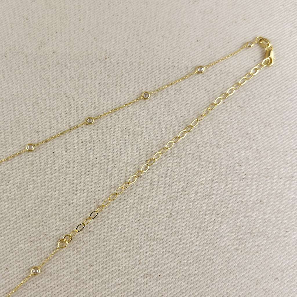 18k Gold Filled CZ Bezel Detailed Belly Chain