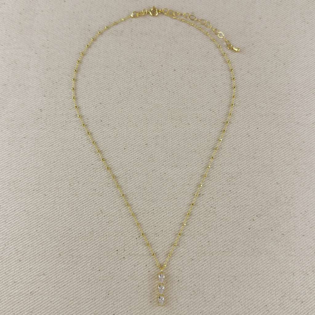 18k Gold Filled Triple CZ Drop Necklace