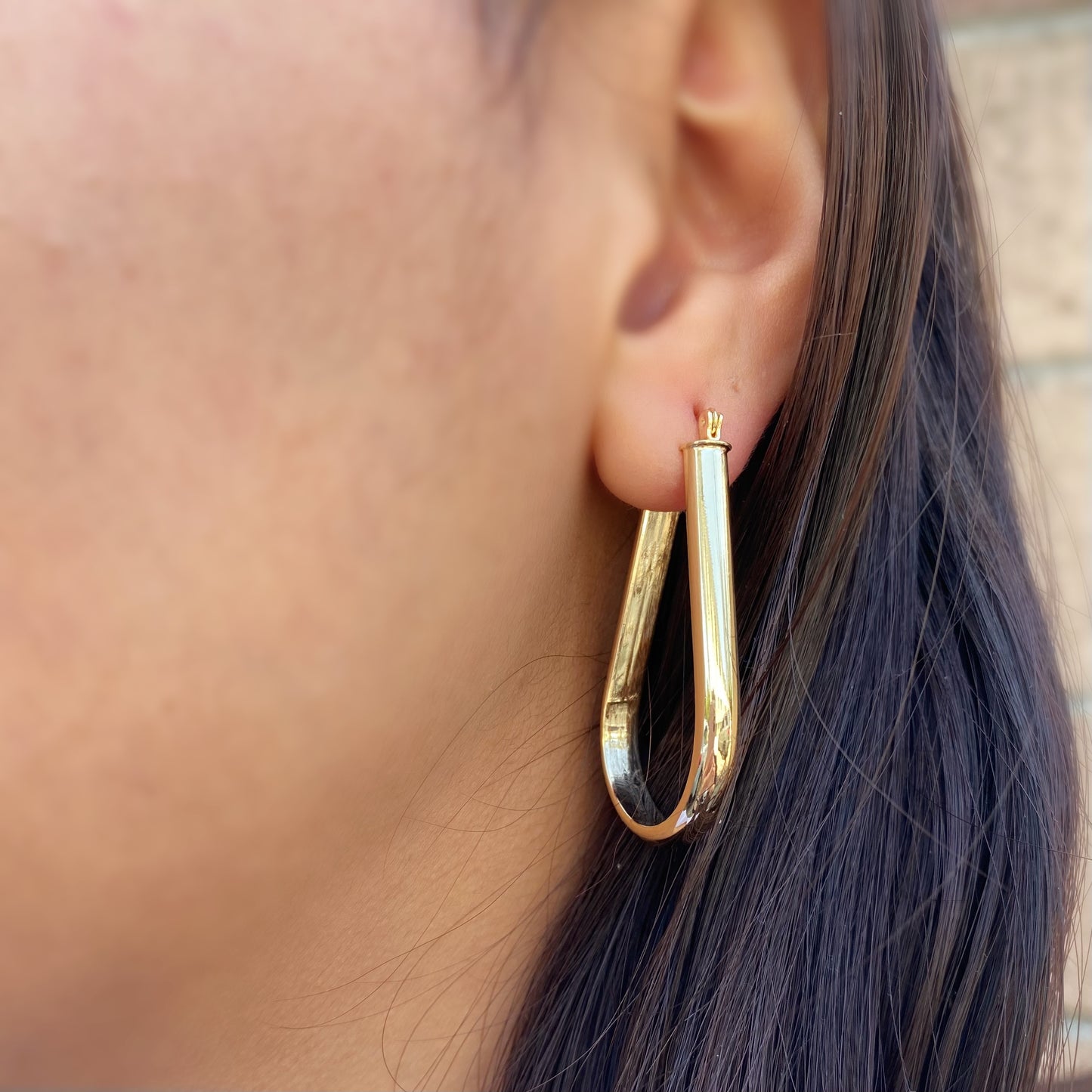 18k Gold Filled long Drop Shaped Hoop  Earrings