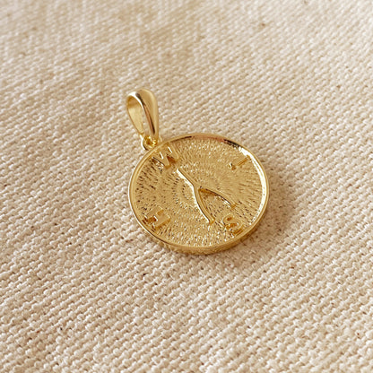 18k Gold Filled Wishbone Pendant Featuring Textured Background W I S H Letters