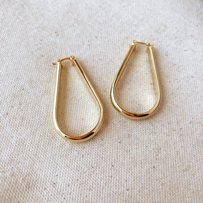 18k Gold Filled long Drop Shaped Hoop  Earrings