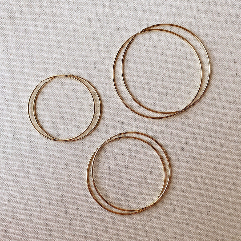 18k Gold Filled Endless Hoop Earrings 20mm, 30mm, 40mm, 50mm, 60mm 70mm