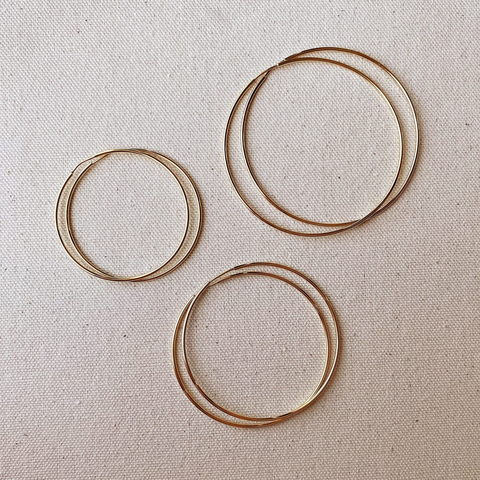 18k Gold Filled Endless Hoop Earrings 20mm, 30mm, 40mm, 50mm, 60mm 70mm