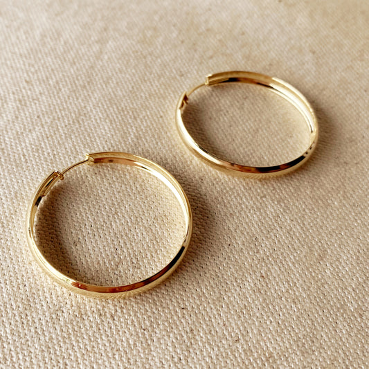 18k Gold Filled 40mm Hollow Continuous  Hoop Earrings