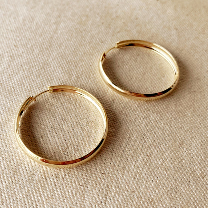 18k Gold Filled 40mm Hollow Continuous  Hoop Earrings