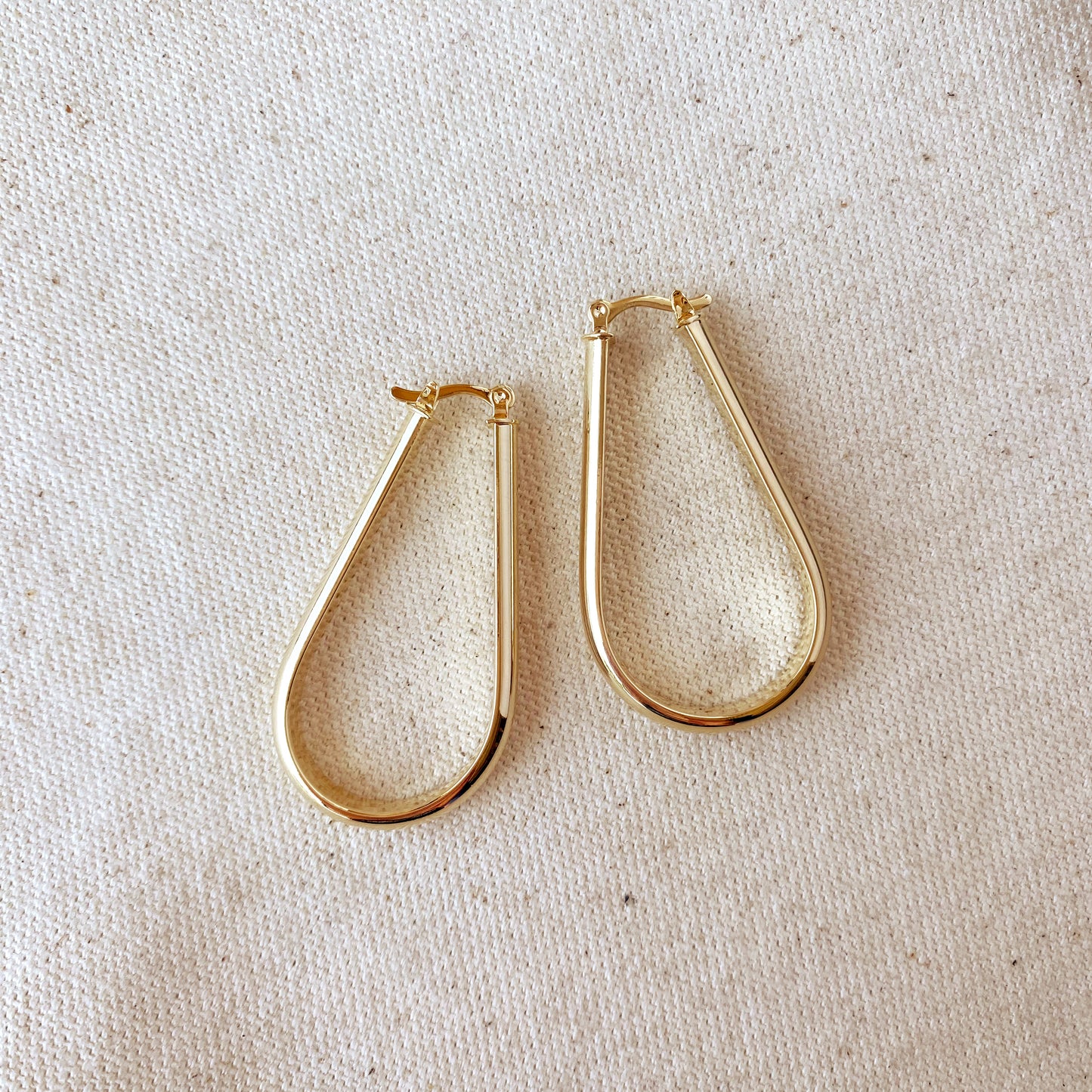 18k Gold Filled long Drop Shaped Hoop  Earrings
