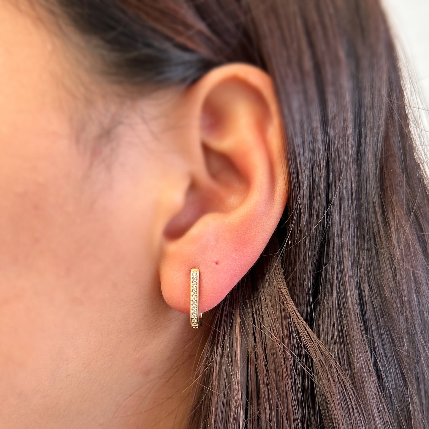Micro CZ Rectangle Clicker Earrings