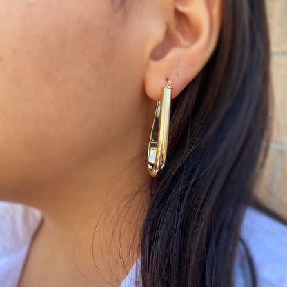 18k Gold Filled long Drop Shaped Hoop  Earrings