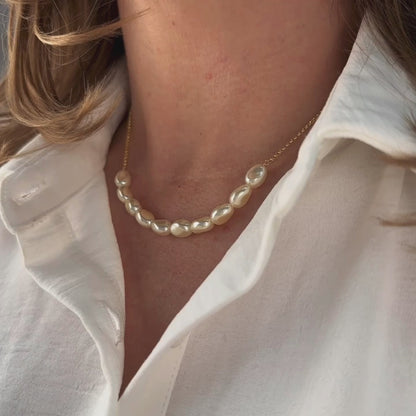 18k Gold Filled Row of  Baroque Pearls Necklace