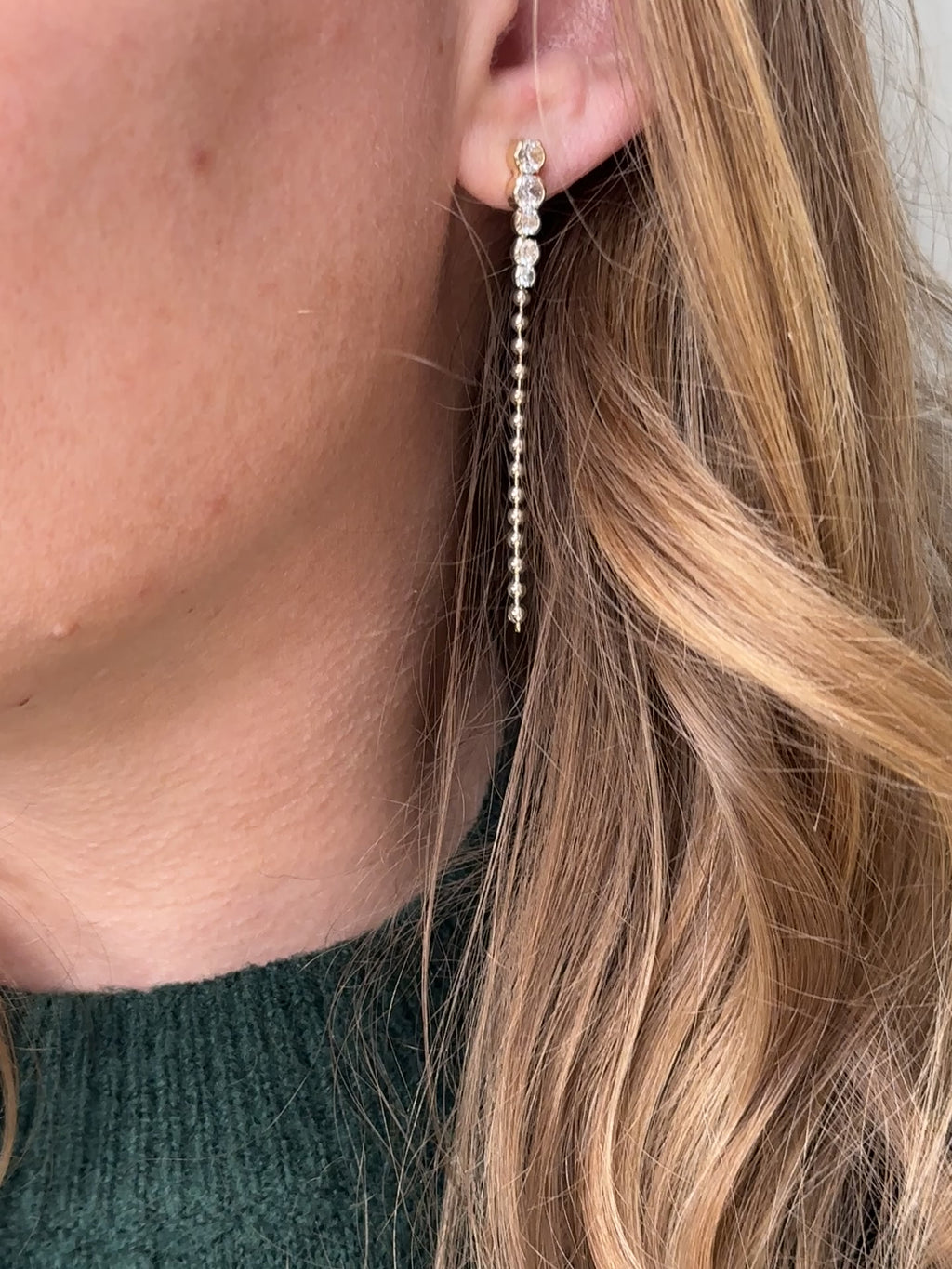 18k Gold Filled CZ And Beads Gradient Drop Earrings