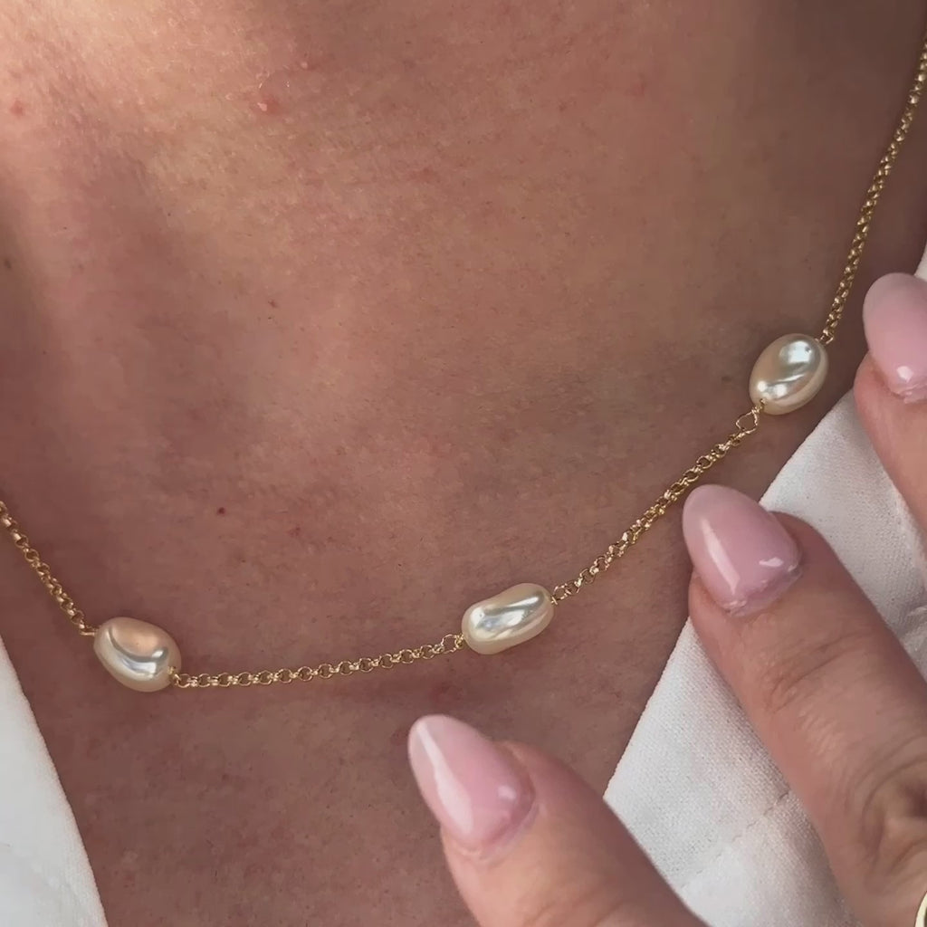 18k Gold Filled Spaced Baroque Pearls Necklace