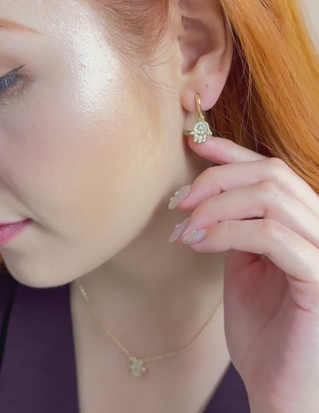 18k Gold Filled CZ Hamsa Hoop Earrings