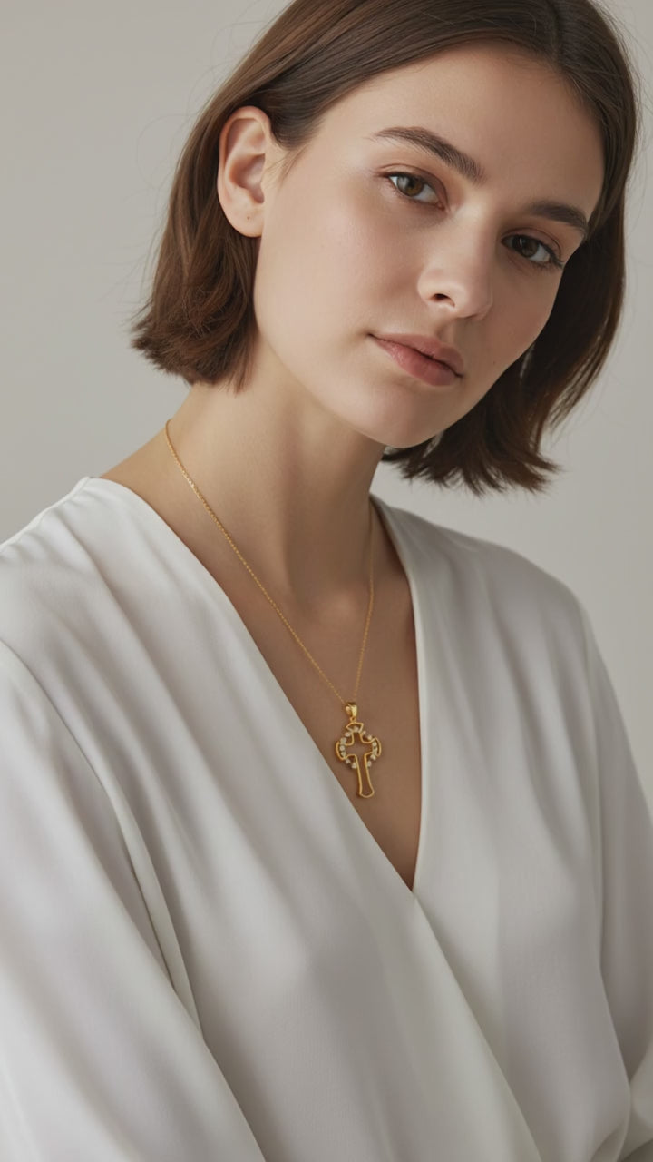 18k Gold Filled Halo Cross Pendant