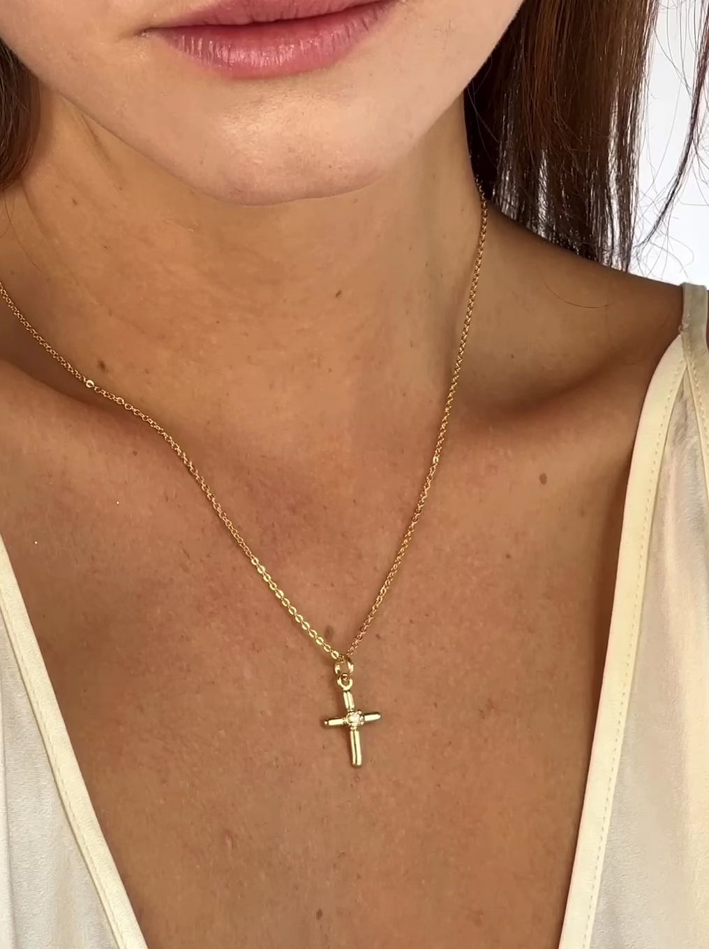 18k Gold Filled Polished Cross With CZ Detail Pendant