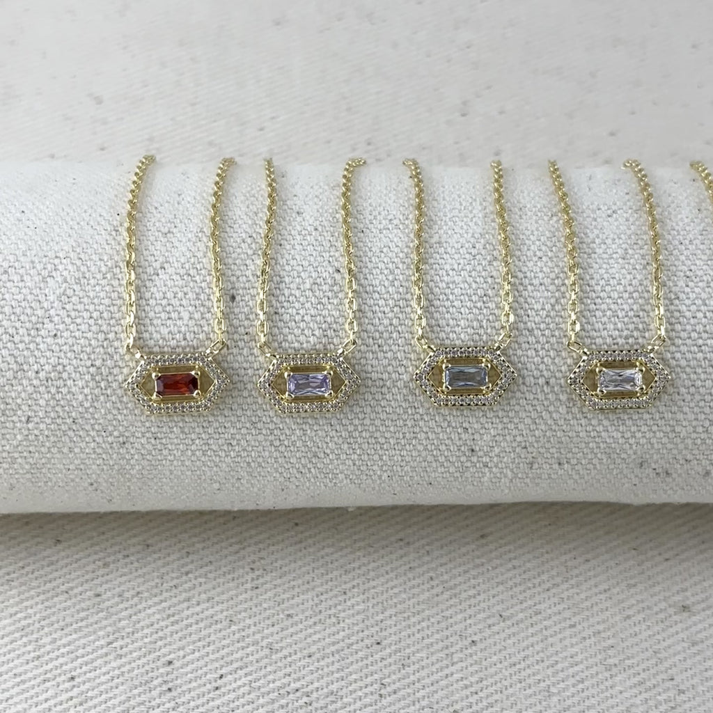 18k Gold Filled Fancy Birthstone Baguette Necklace