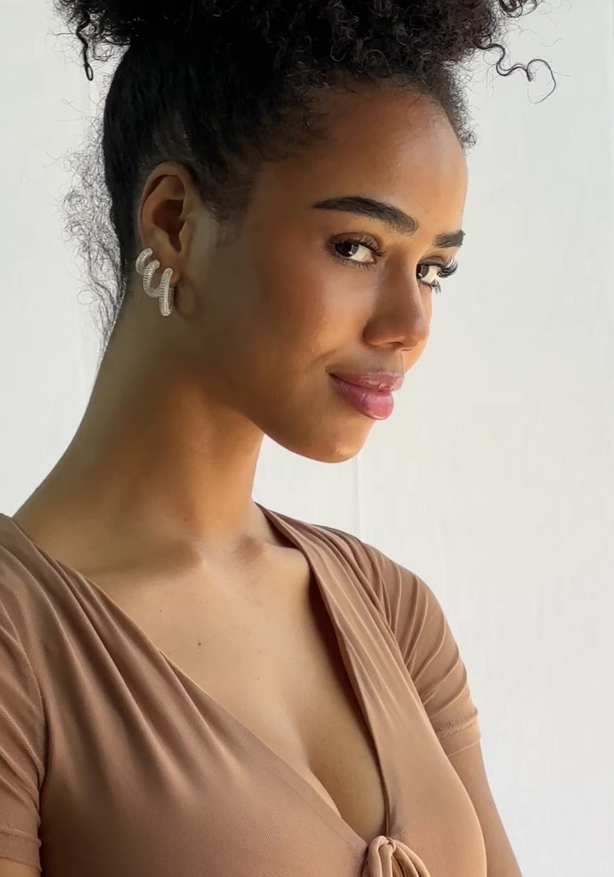 Iced Out C Hoop Earrings with Micro CZ Stones