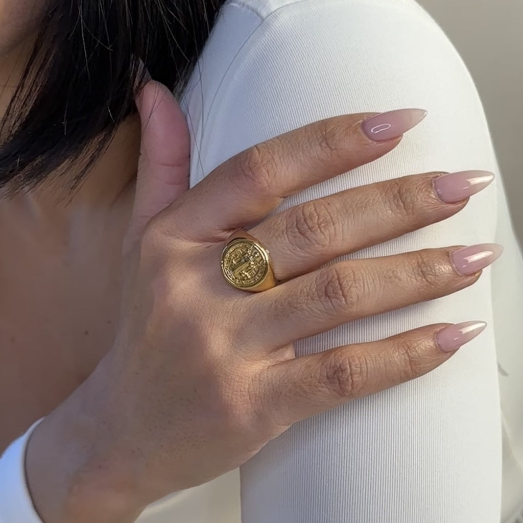 18k Gold Filled Saint Benedict Signet Ring