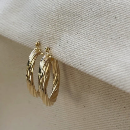 18k Gold Filled Textured Twisted Hoop Earrings