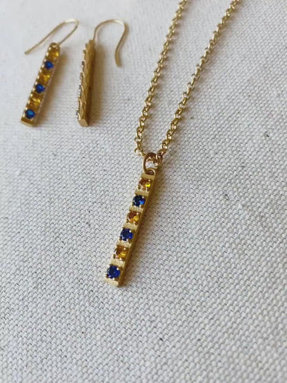 18k Gold Filled Delicate Bar Sapphire And Topaz Cubic Zirconia