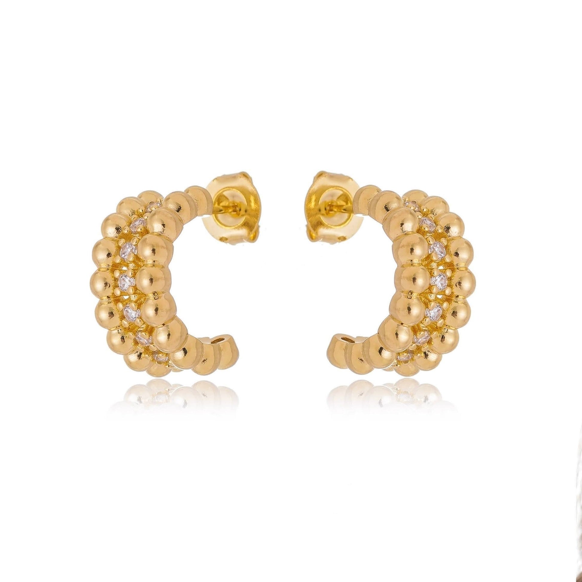 GoldFi 18K Gold Filled Beaded C- Hoop With Cubic Zirconia Stones