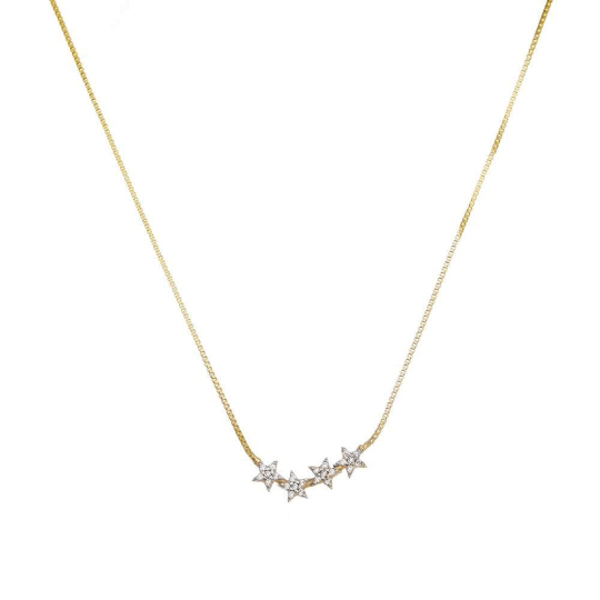 GoldFi 18k Gold Filled 1mm Rolo Chain Necklace Featuring Pave Cubic Zirconia Four Stars