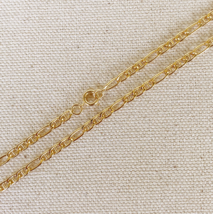 18k Gold Filled 3.5mm Figaro Mariner "Figarucci" 9" Anklet