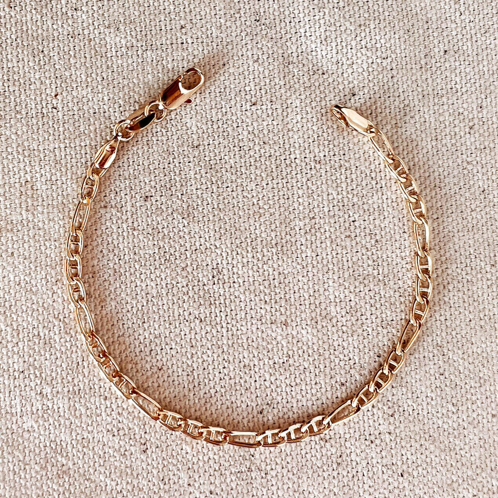 18k Gold Filled 3.5mm Figaro Mariner "Figarucci" Bracelet Sizes 7" and 8"