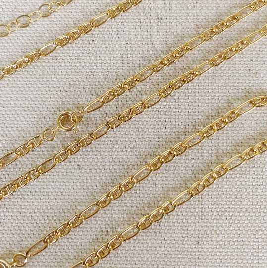 18k Gold Filled 3.5mm Figaro Mariner "Figarucci" Chain Sizes 16", 18"