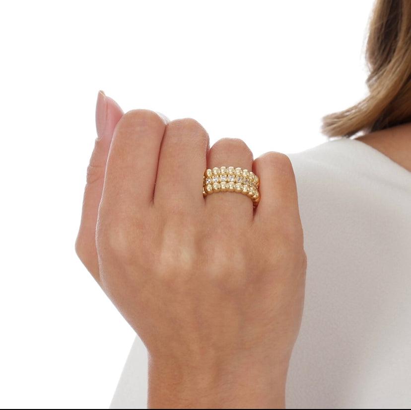 GoldFi 18k Gold Filled Beaded and Cubic Zirconia Ring