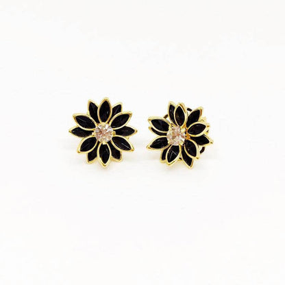 GoldFi 18k Gold Filled Black Flower Earrings Pendant Necklace Set