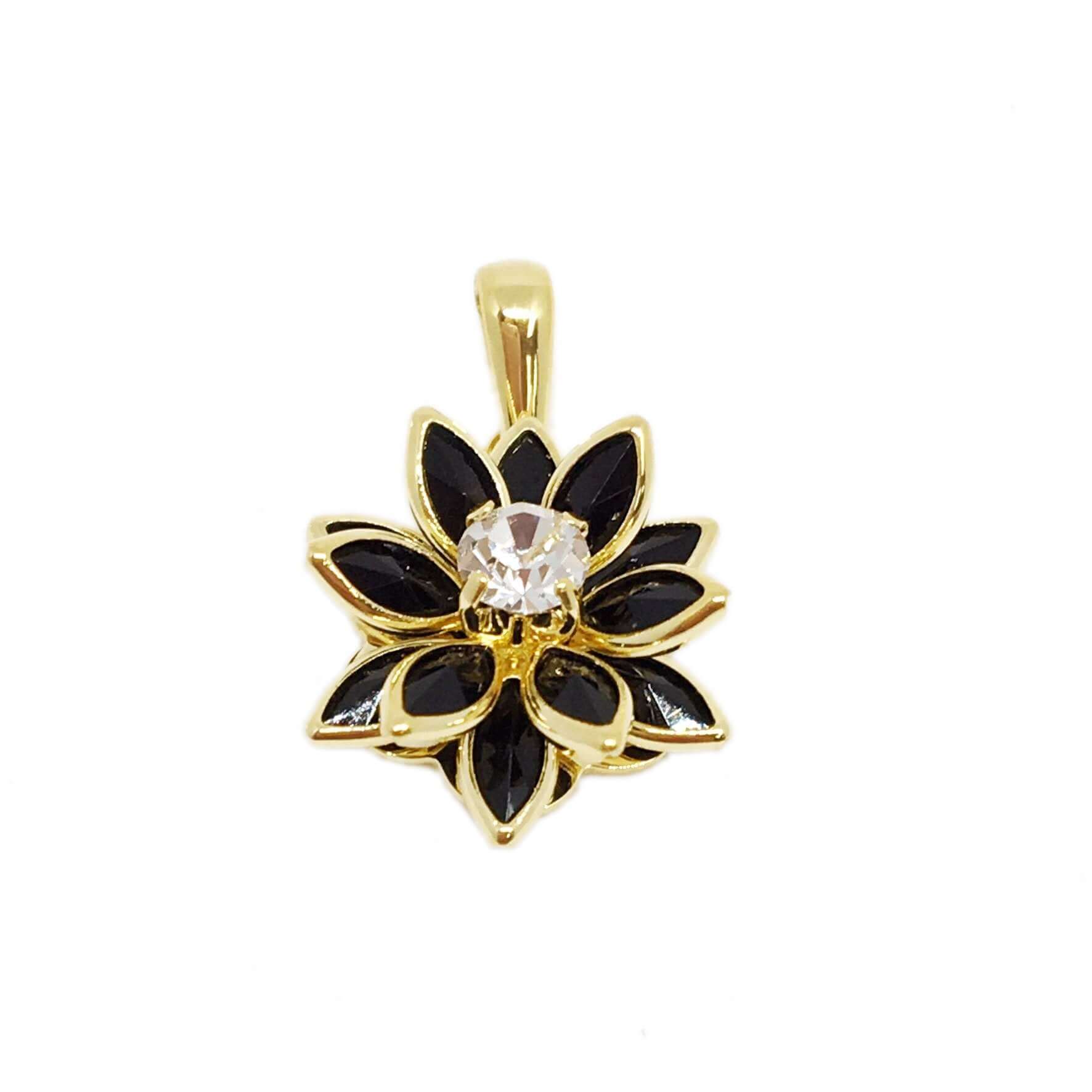 GoldFi 18k Gold Filled Black Flower Earrings Pendant Necklace Set
