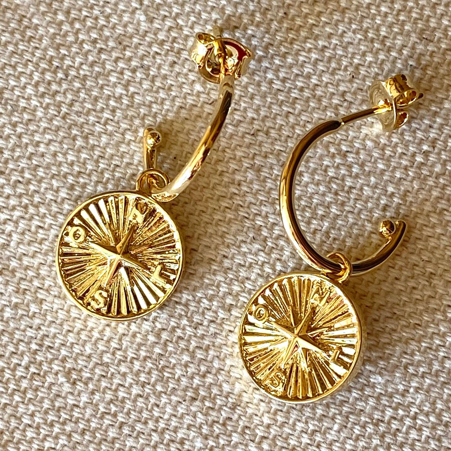 GoldFi 18k Gold Filled C Hoops With Dainty Compass Charm