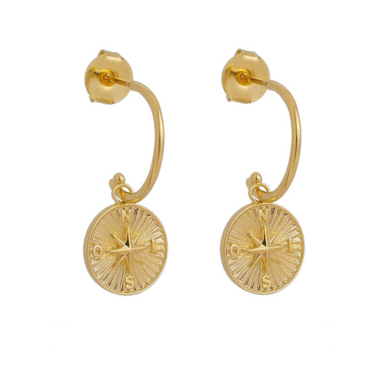 GoldFi 18k Gold Filled C Hoops With Dainty Compass Charm