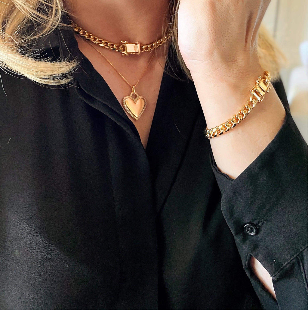 GoldFi 18k Gold Filled Chunky Cuban Bracelet Featuring Box Lock Clasp