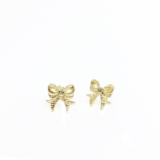 GoldFi 18k Gold Filled Circle Plate Earrings Featuring 5 Cubic Zirconia Flower Shape, Heart Stud, Bow Stud