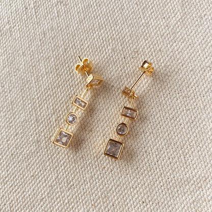 GoldFi 18k Gold Filled Clear Dangling Shapes Earring