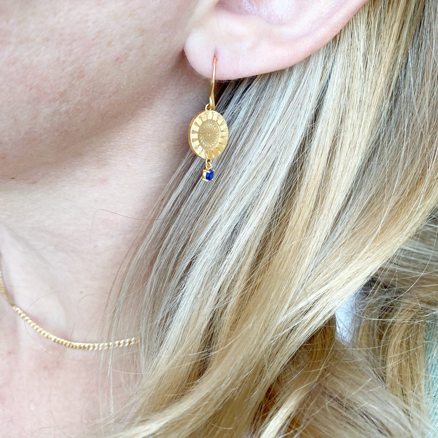 GoldFi 18k Gold Filled Coin Charm Sapphire Earrings