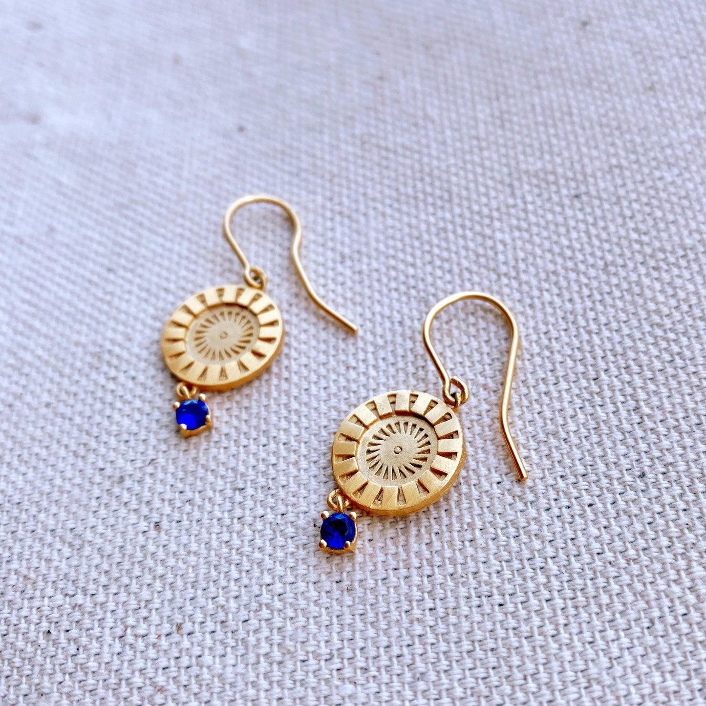 GoldFi 18k Gold Filled Coin Charm Sapphire Earrings