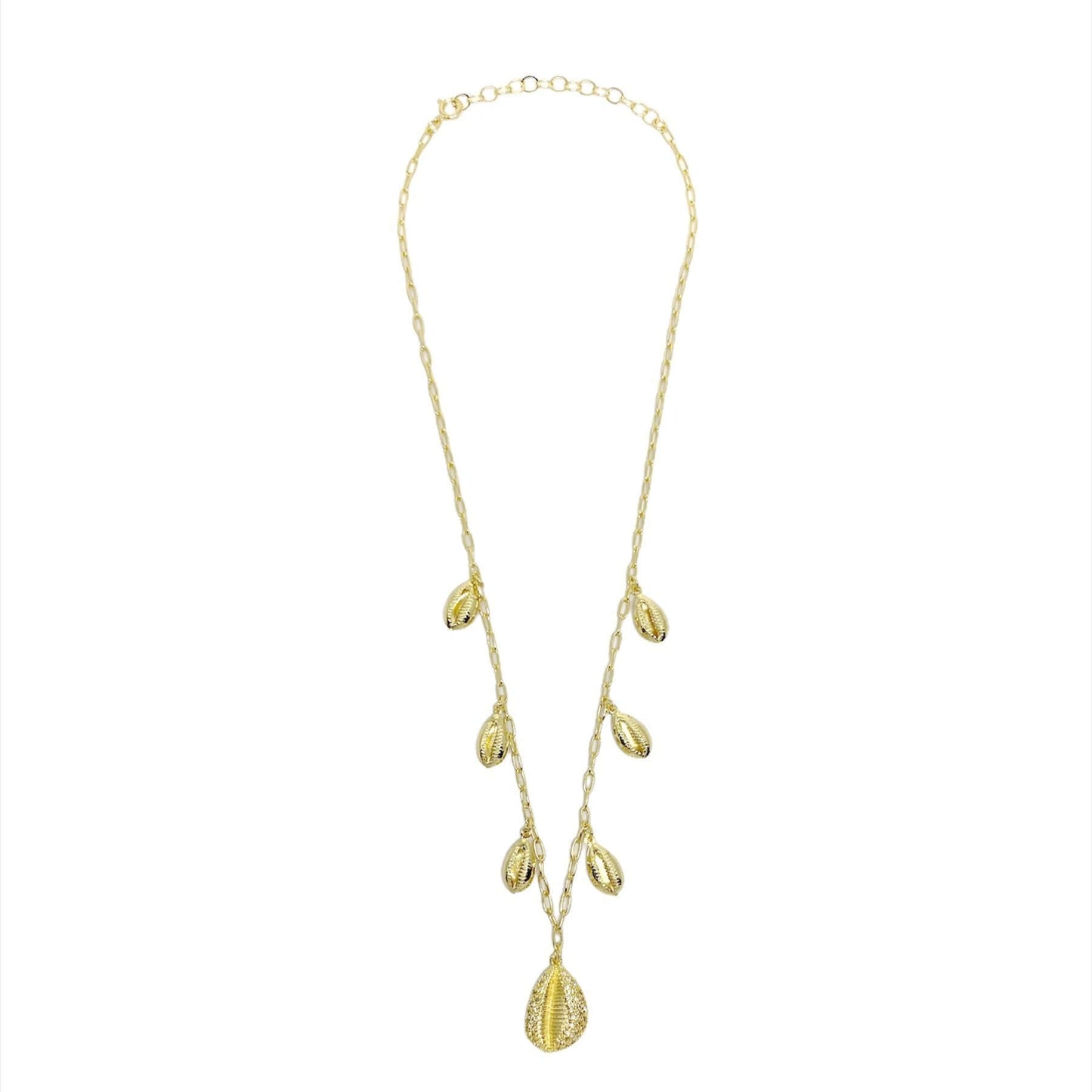 GoldFi 18k Gold Filled Cowrie Shell Necklace Featuring Cowrie Pendant and Charms