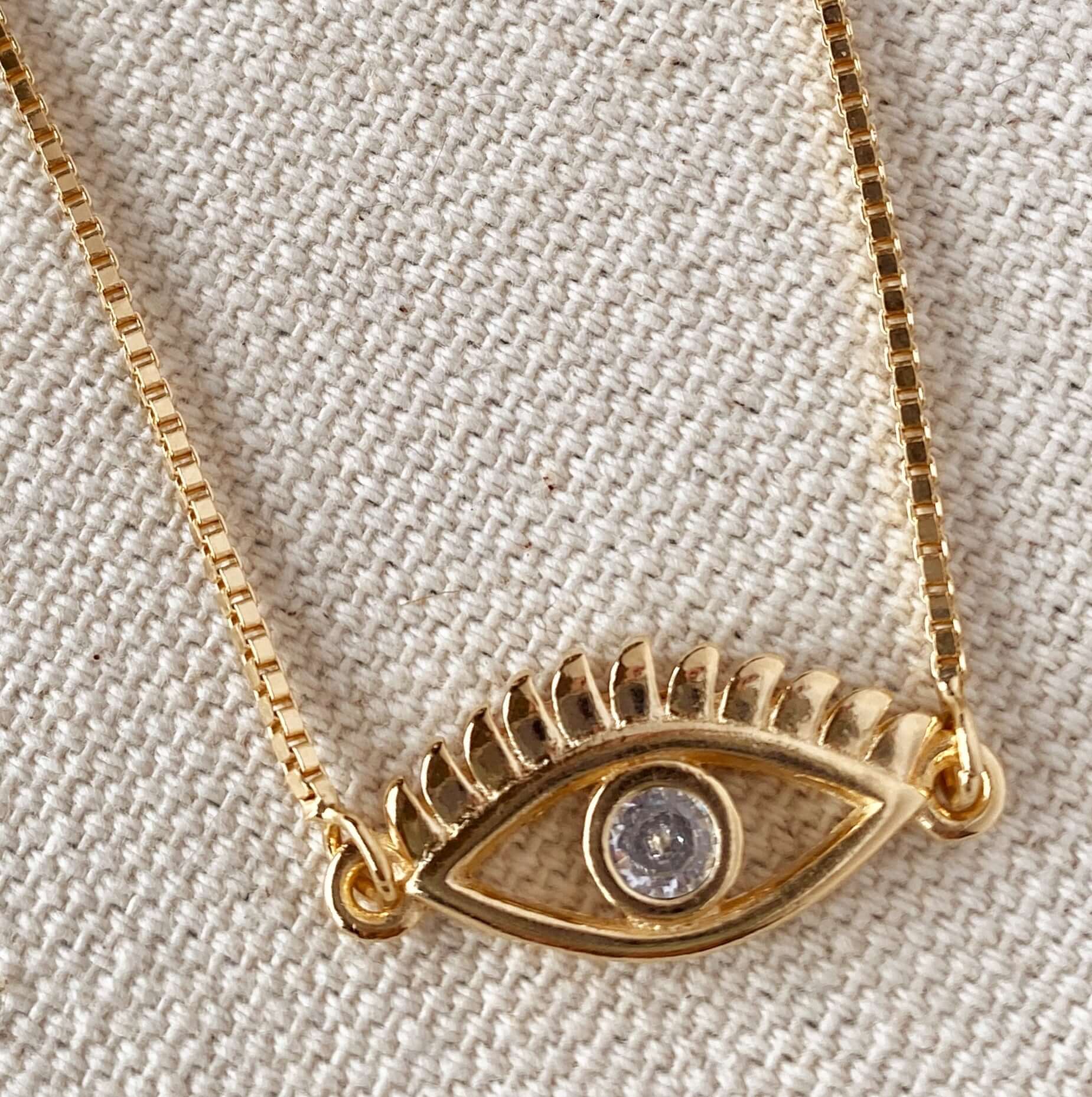 Gold Evil Eye Necklace with Cubic Zirconia