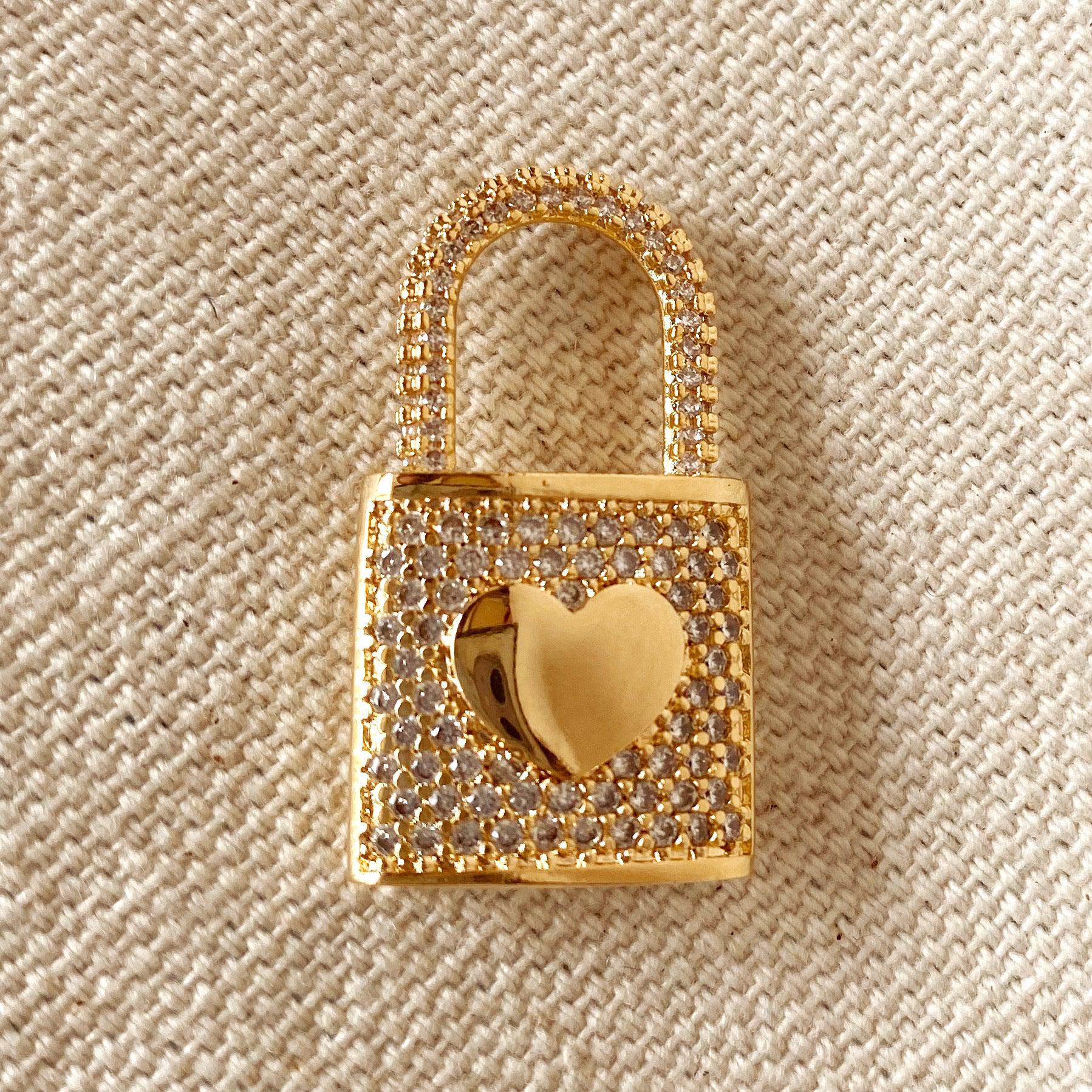 GoldFi 18k Gold Filled Cubic Zirconia Heart Lock Pendant