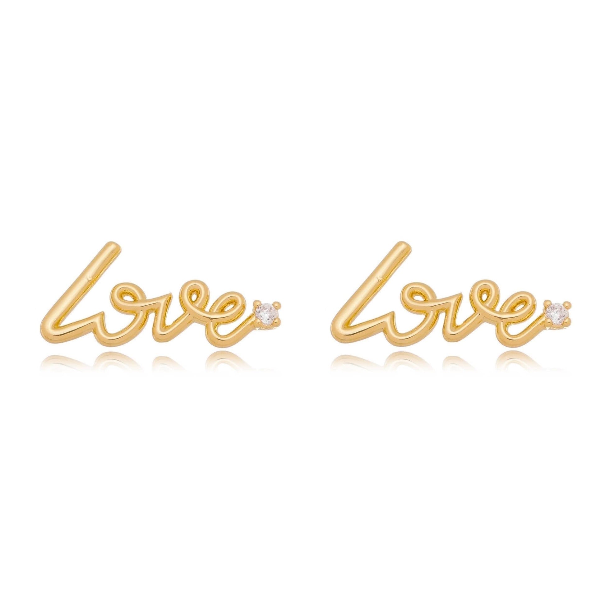 GoldFi 18k Gold Filled Cursive Love Stud With Cubic Zirconia