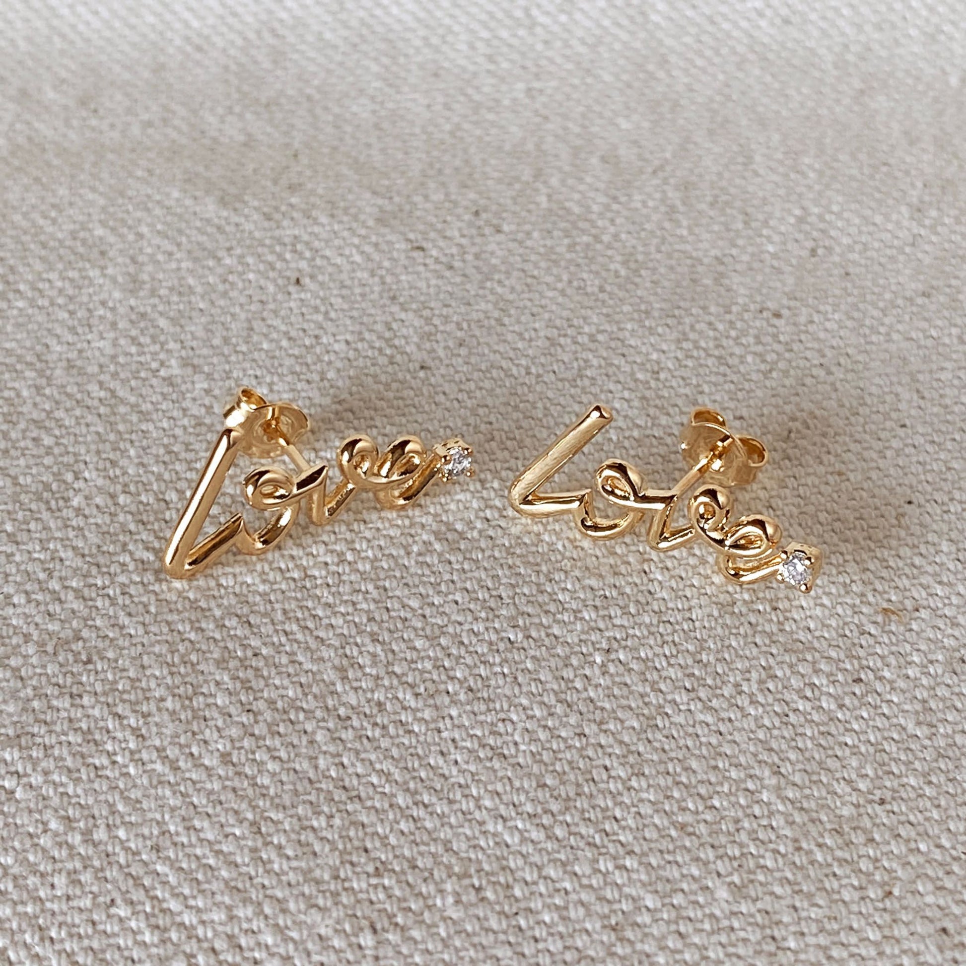 GoldFi 18k Gold Filled Cursive Love Stud With Cubic Zirconia