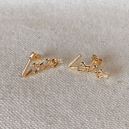 GoldFi 18k Gold Filled Cursive Love Stud With Cubic Zirconia