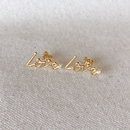 GoldFi 18k Gold Filled Cursive Love Stud With Cubic Zirconia